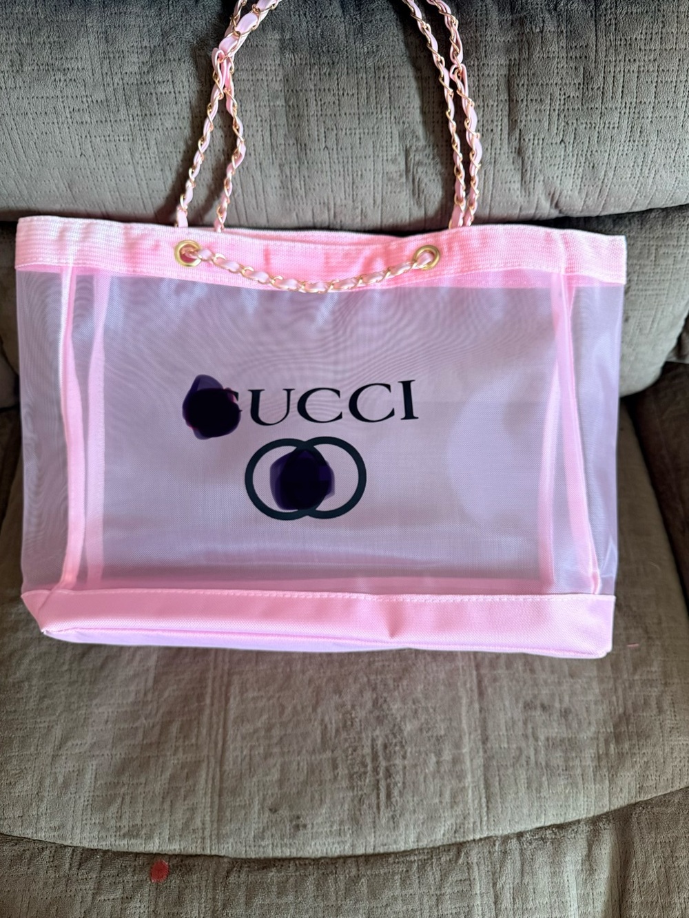 Pink Mesh Tote with Chain Straps